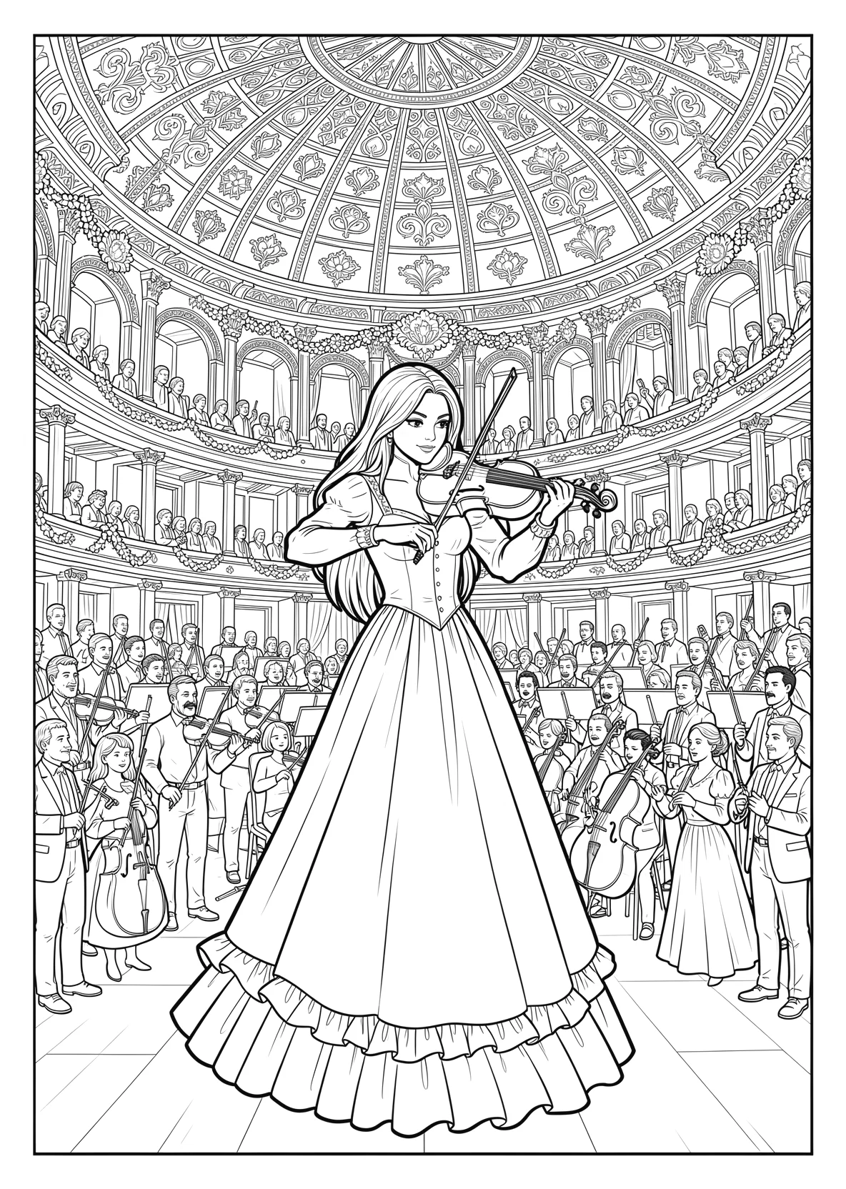 Ausmalbild Auf diesem Bild ist eine Frau - Ausmalbild aus der Kategorie Musik - kostenlos ausdrucken