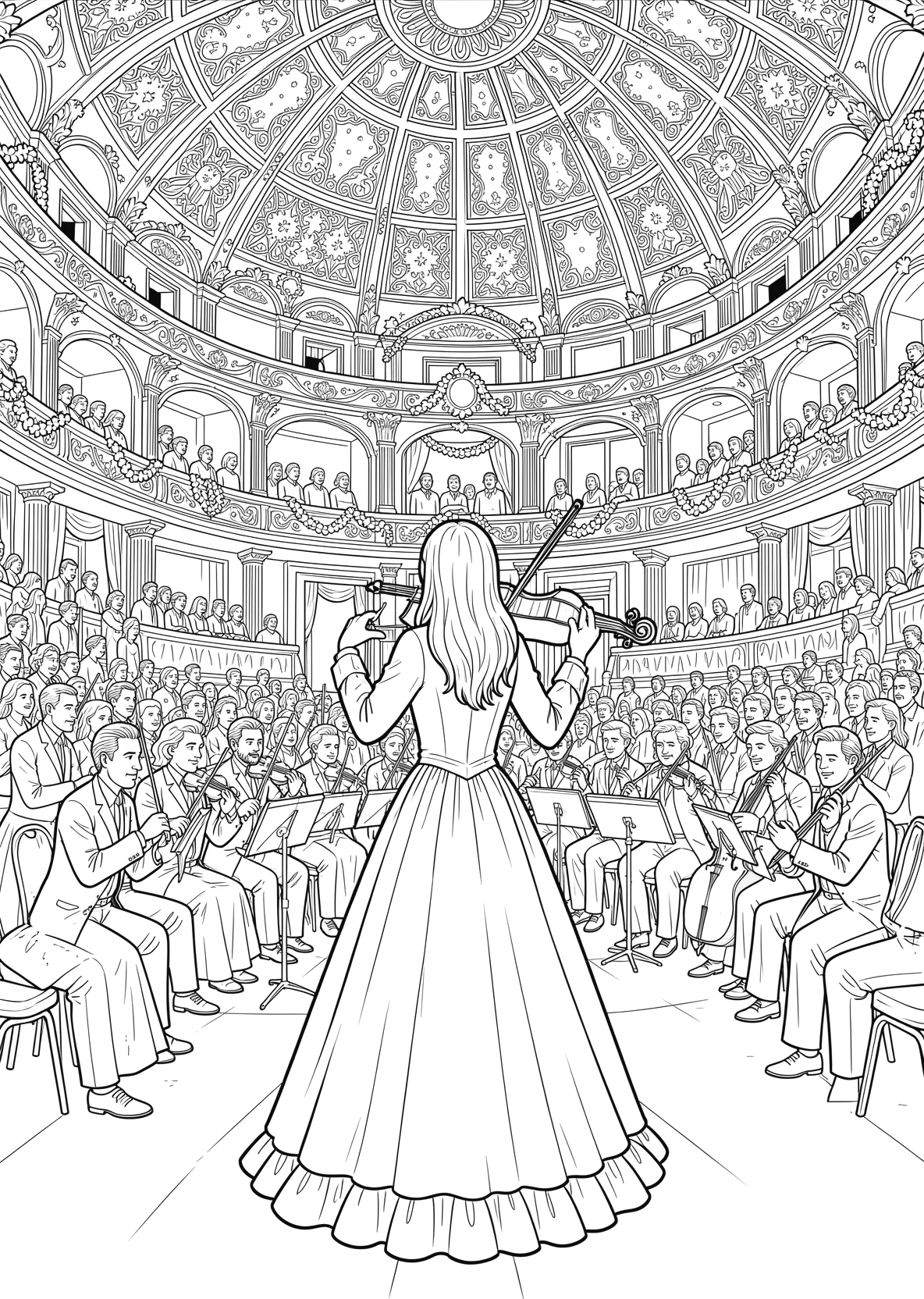 Ausmalbild Auf diesem Bild ist eine Frau - Ausmalbild aus der Kategorie Musik - kostenlos ausdrucken