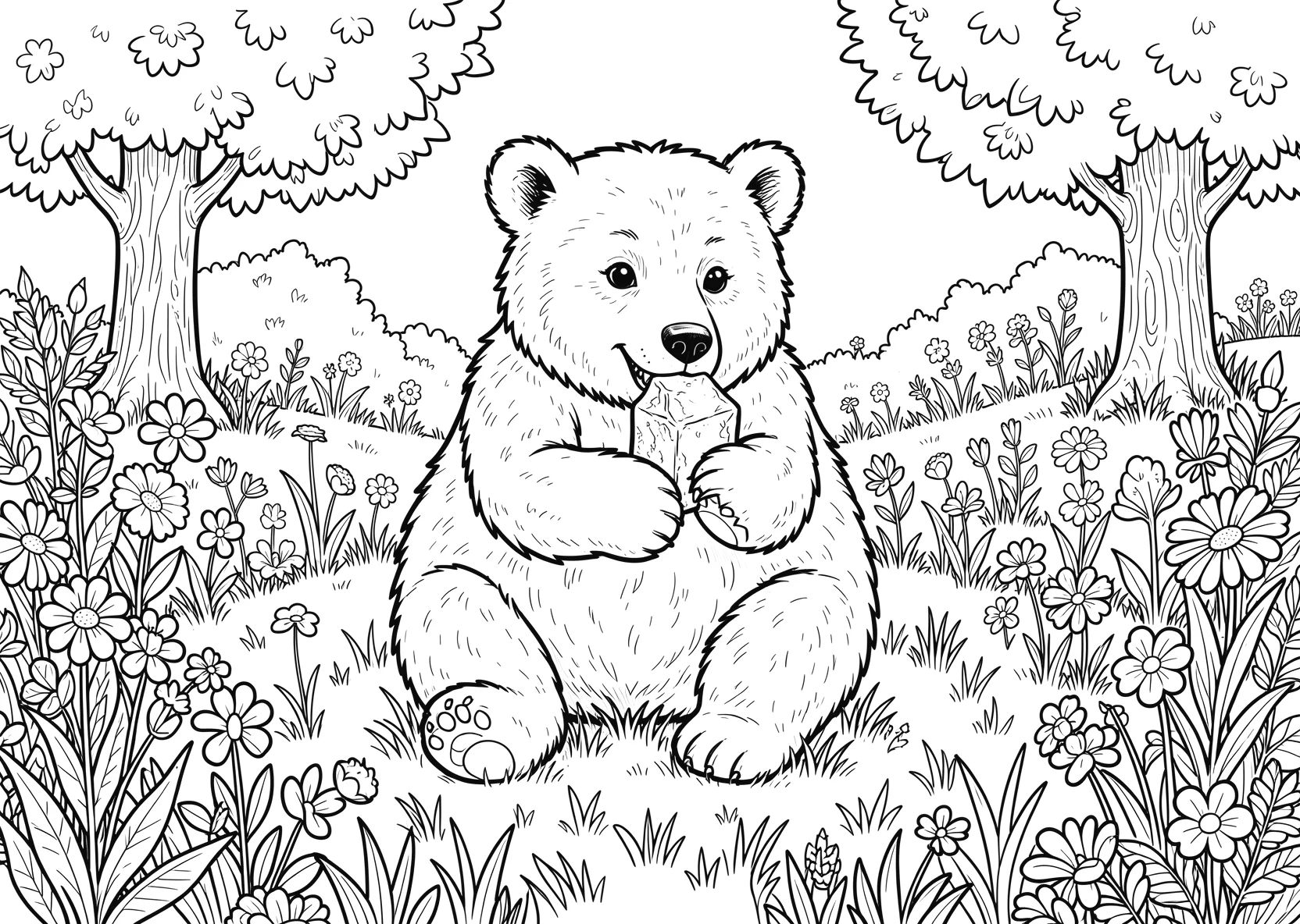 Ausmalbild Kleiner bär der ein eis isst - Ausmalbild aus der Kategorie Natur - kostenlos ausdrucken