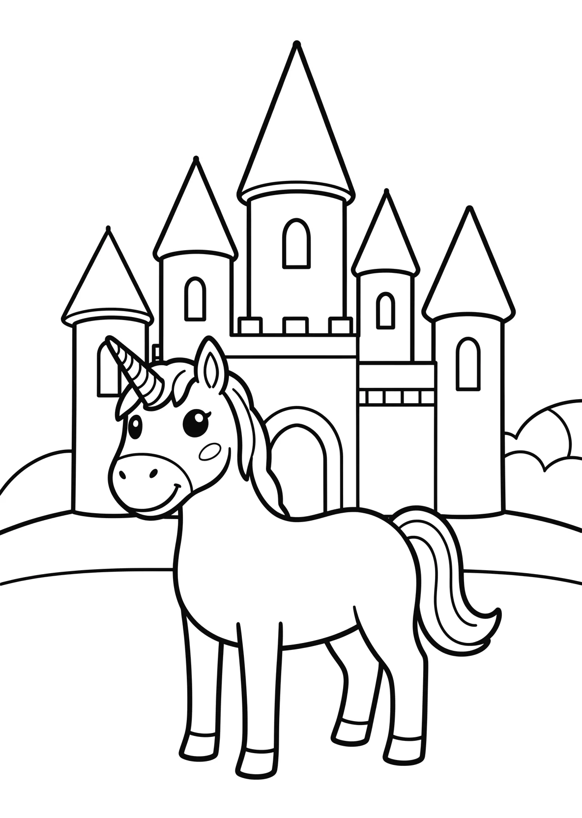 Ausmalbild Grosses Schloss mit hohen Tuermen und spitzen - Ausmalbild aus der Kategorie Maerchen - kostenlos ausdrucken