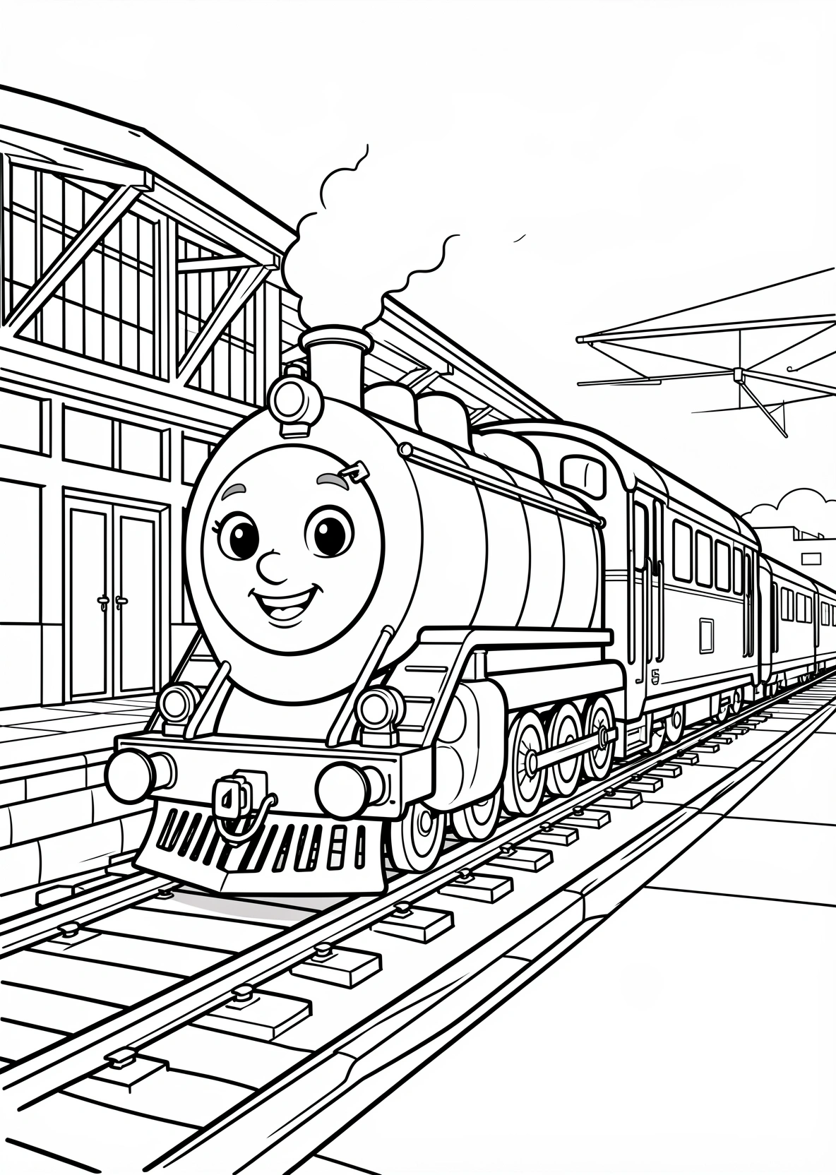 Ausmalbild Lokomotive mit Gesicht - Ausmalbild aus der Kategorie Sonstiges - kostenlos ausdrucken