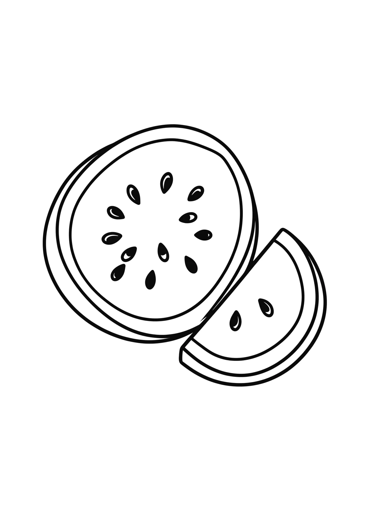 Ausmalbild Halbe Wassermelone zeigt - Ausmalbild aus der Kategorie Essen - kostenlos ausdrucken