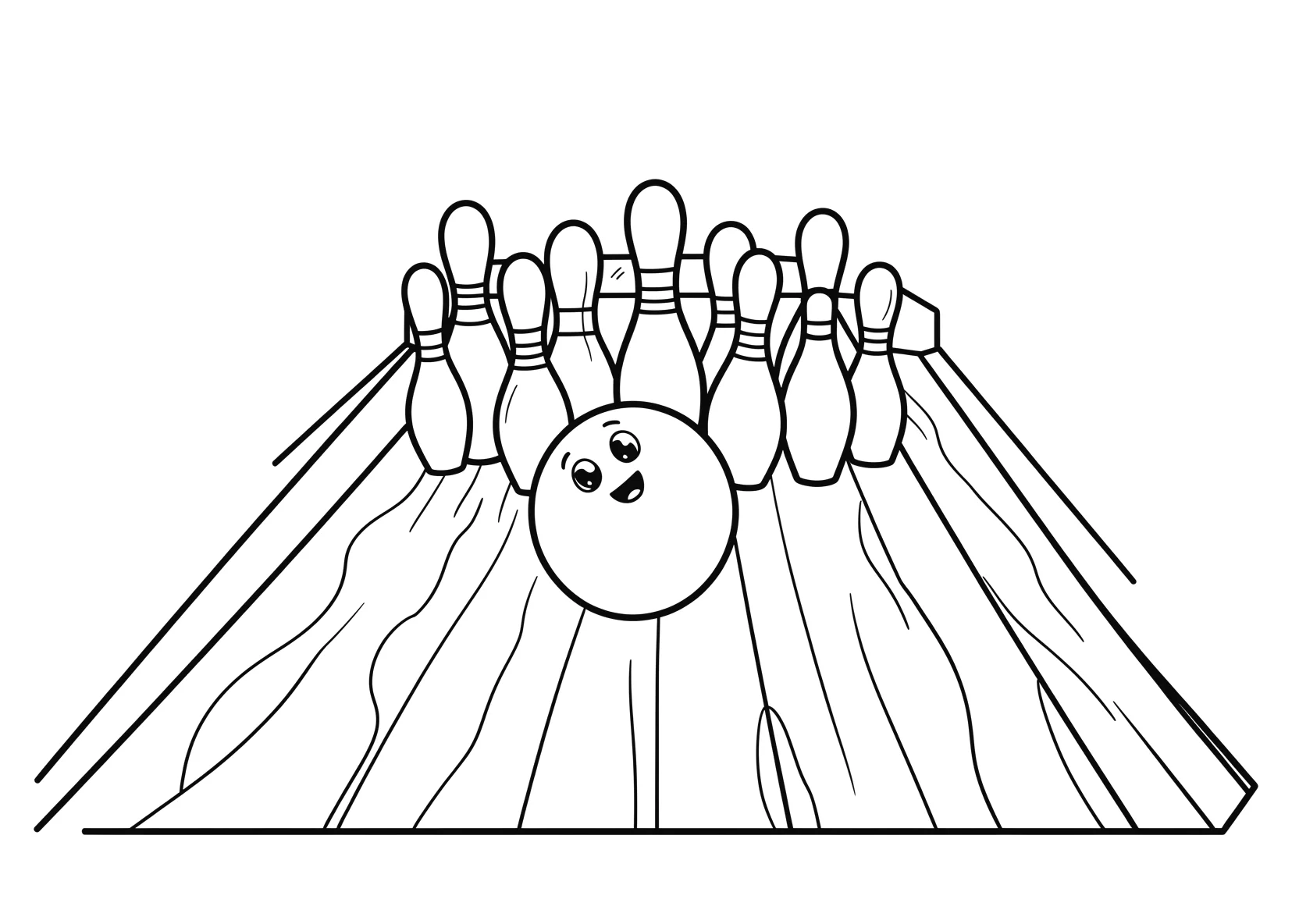 Ausmalbild Einzelne Bowlingkugel rollt auf einer Holzbahn - Ausmalbild aus der Kategorie Tiere - kostenlos ausdrucken