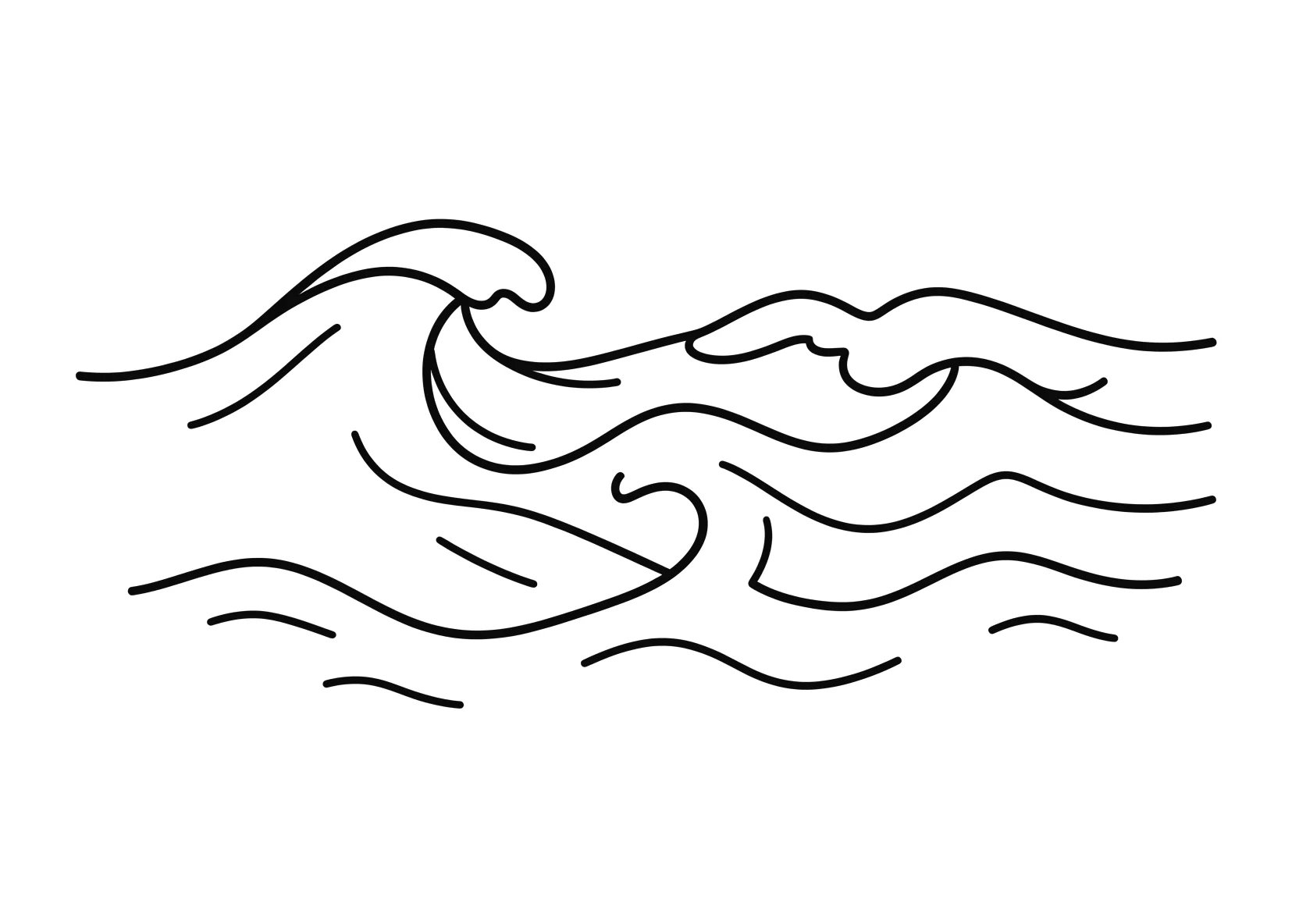 Ausmalbild Meer mit welligen Wasseroberflaechen - Ausmalbild aus der Kategorie Natur - kostenlos ausdrucken