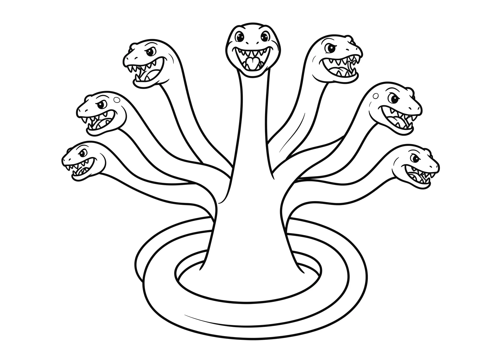 Ausmalbild Hydra mit neun Köpfen - Ausmalbild aus der Kategorie Tiere - kostenlos ausdrucken