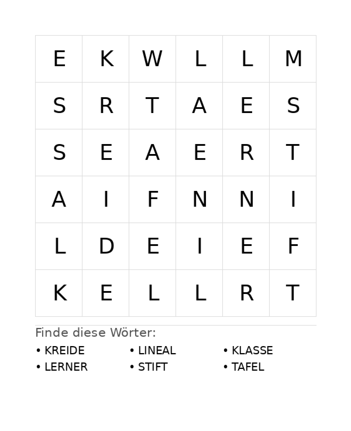 Wortsuchrätsel: Schule für Vorschule