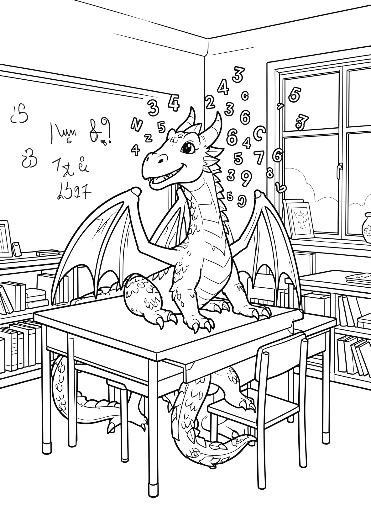 Ausmalbild Freundlicher Drache mit vier Beinen - Ausmalbild aus der Kategorie Berufe - kostenlos ausdrucken