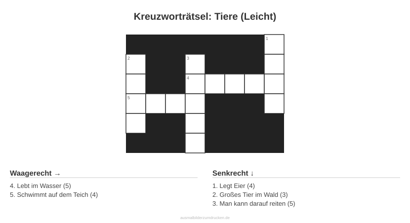 Kreuzworträtsel: Tiere (Leicht)