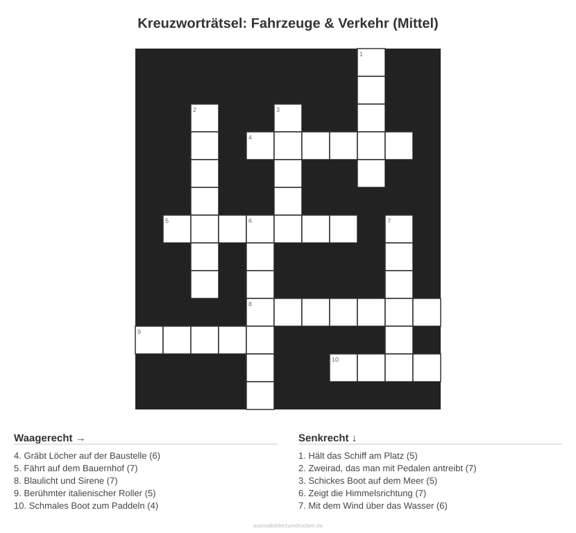 Kreuzworträtsel: Fahrzeuge & Verkehr (Mittel)