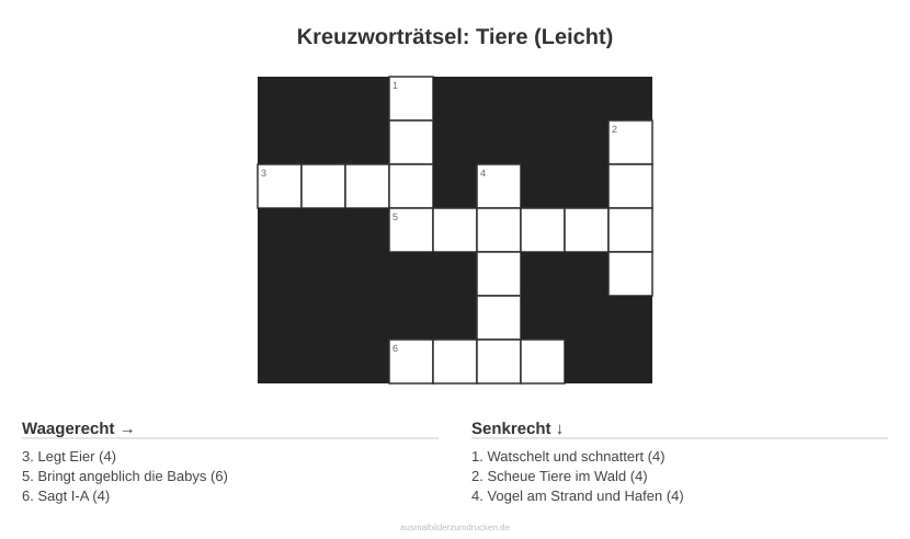Kreuzworträtsel: Tiere (Leicht)