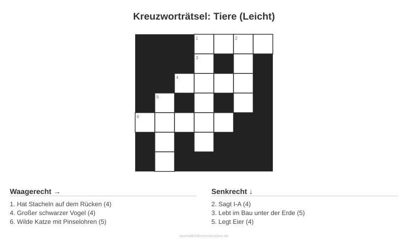 Kreuzworträtsel: Tiere (Leicht)